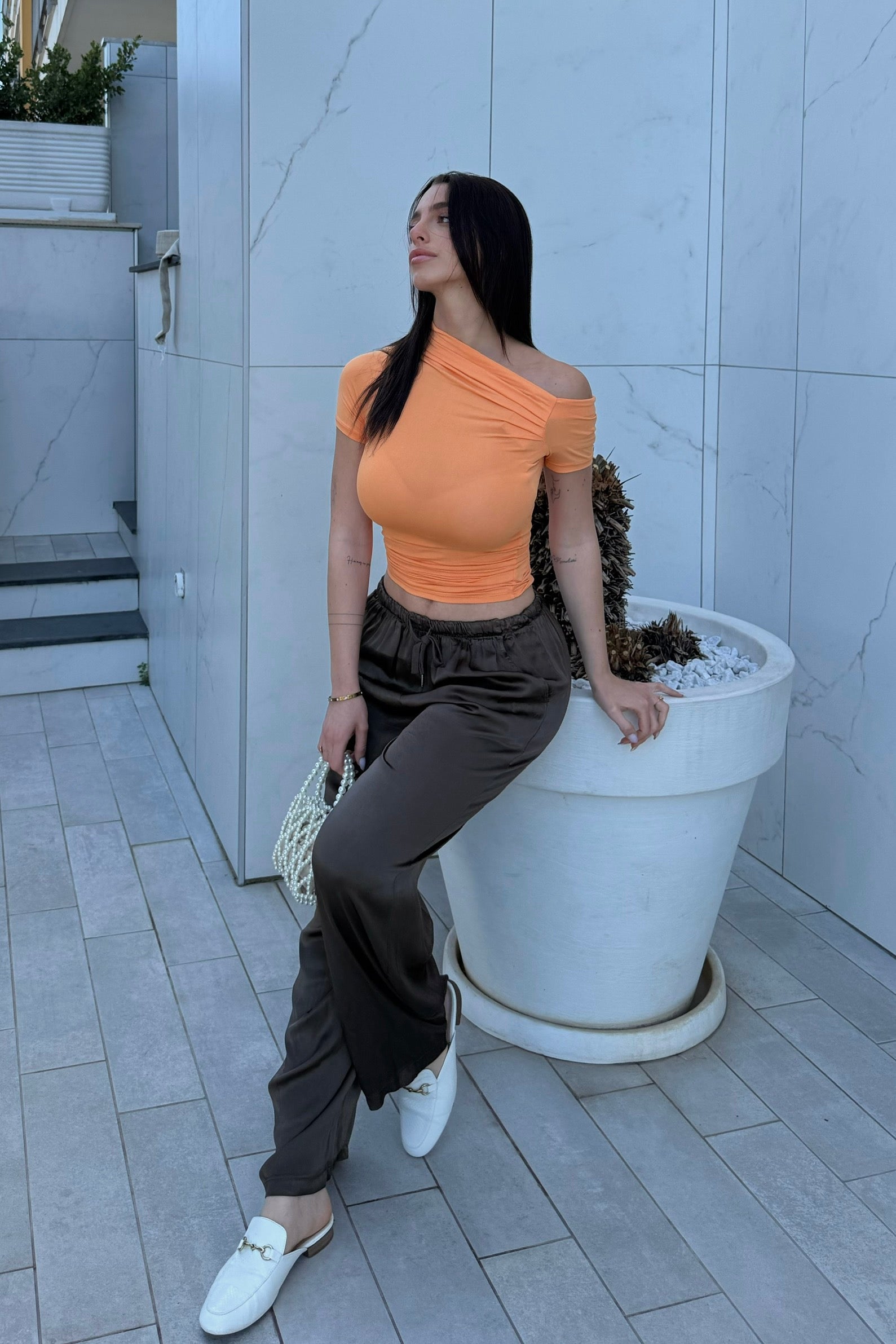 Pantalone raso marrone