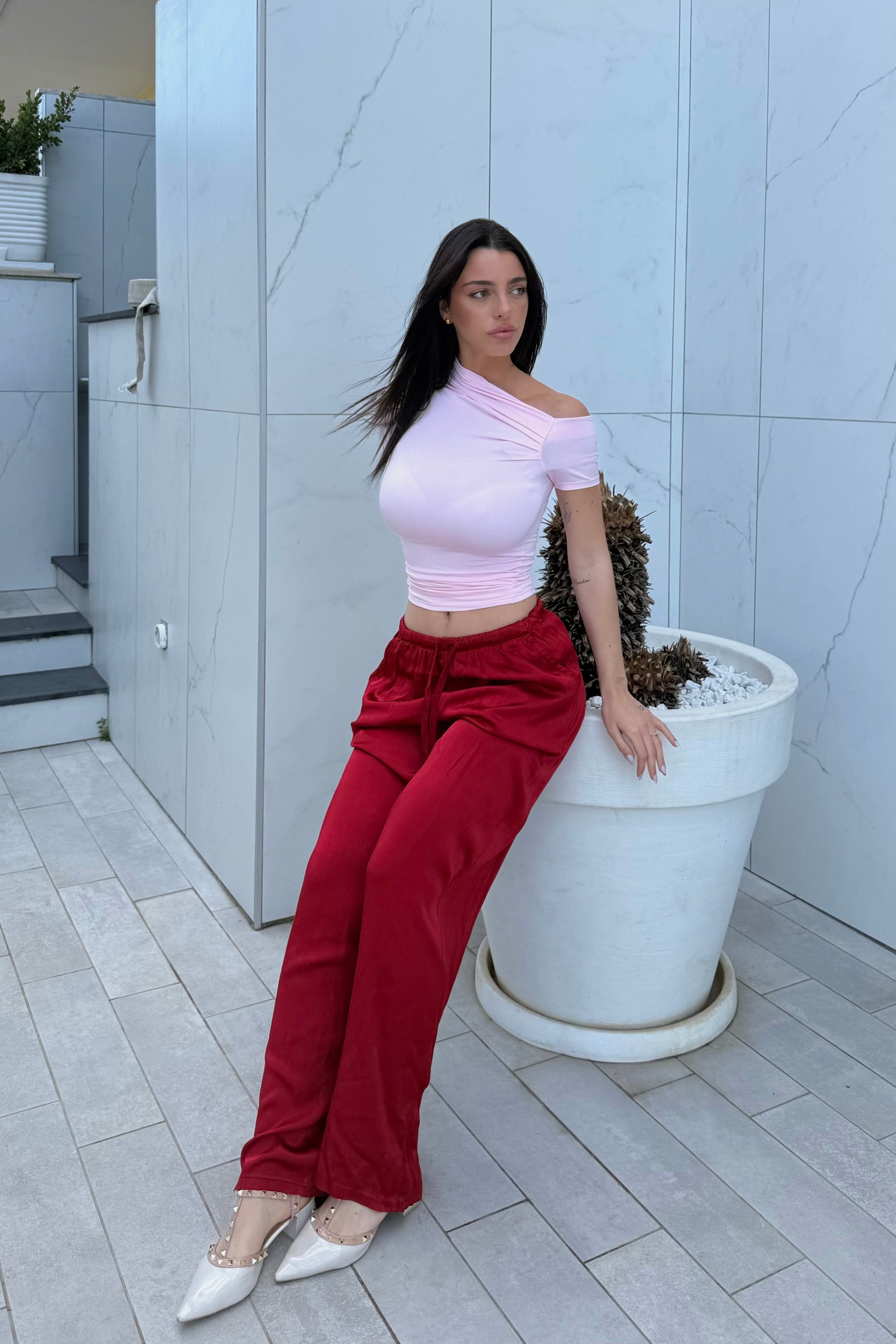Pantalone raso rosso