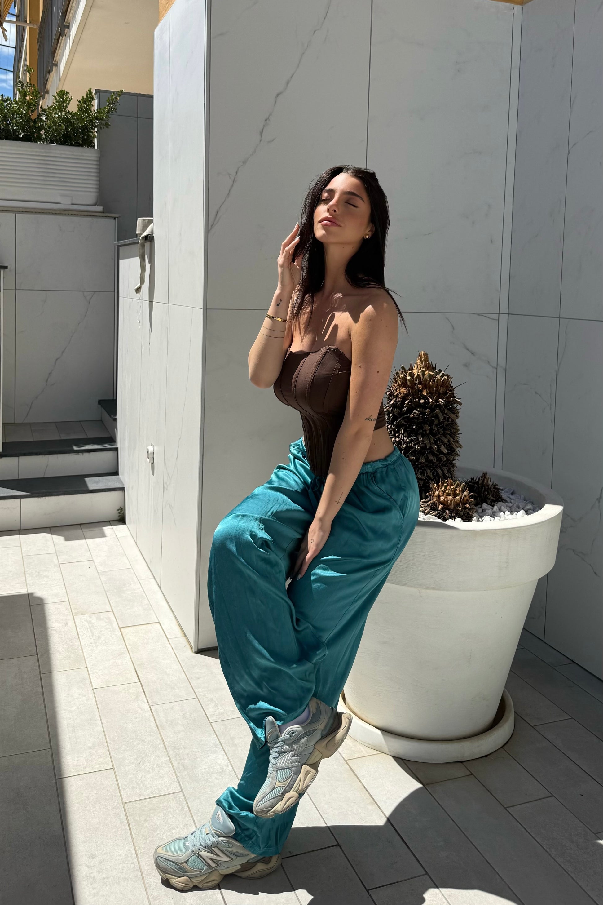 Pantalone raso turchese