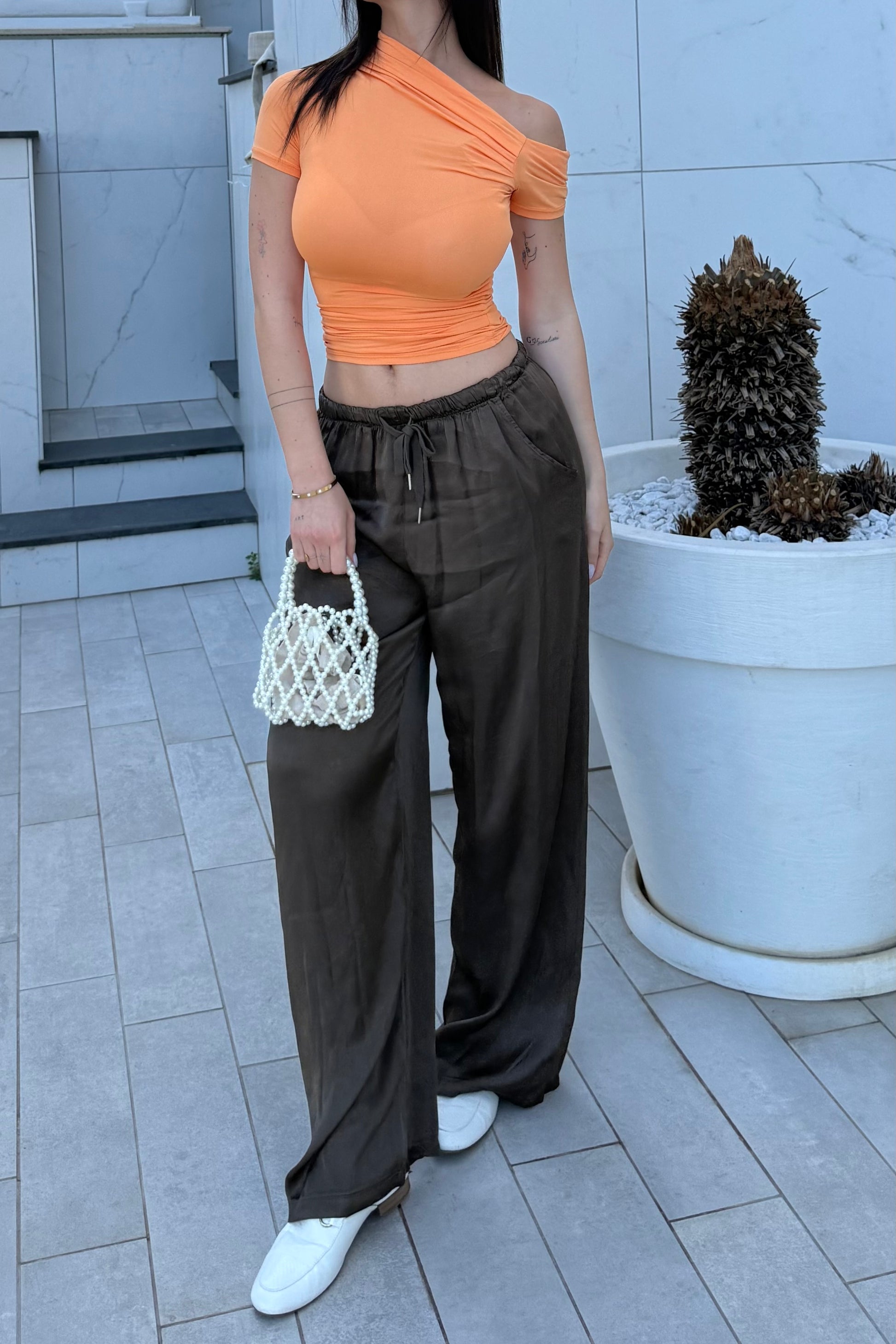 Pantalone raso marrone