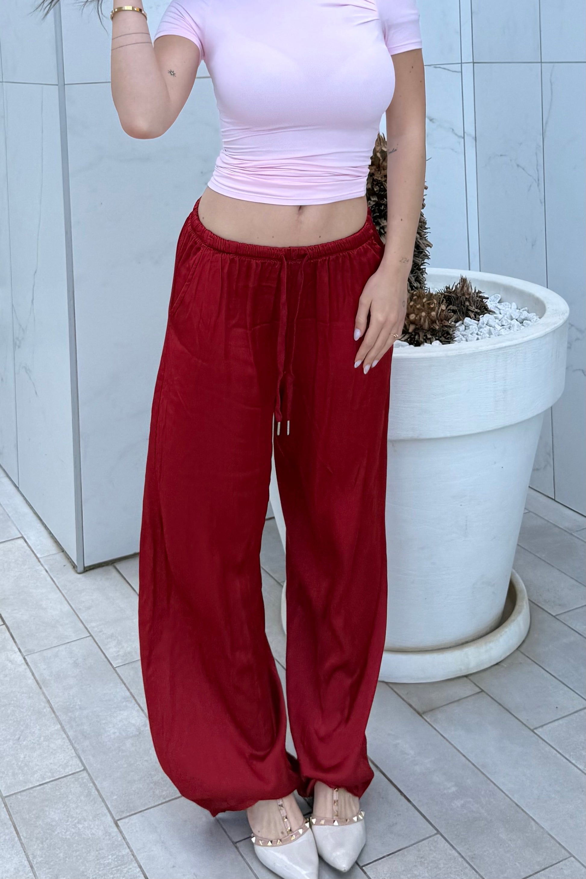 Pantalone raso rosso