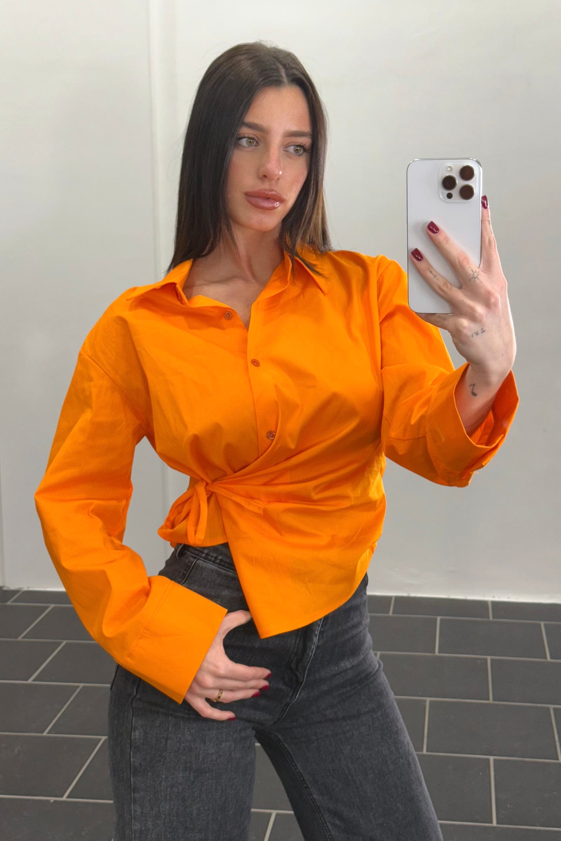 Camicia slim arancio